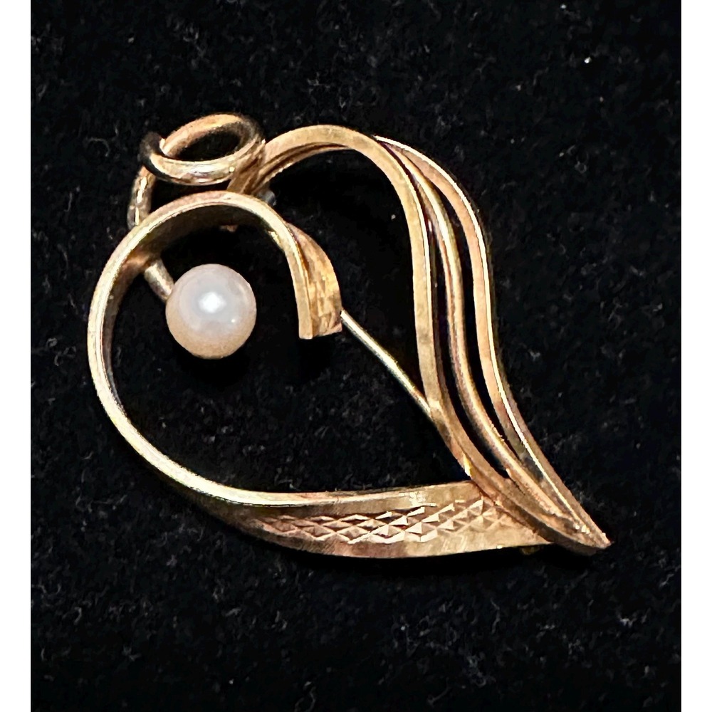 WINARD‎ 12k GF & Cultured Pearl Stylized Heart Pin